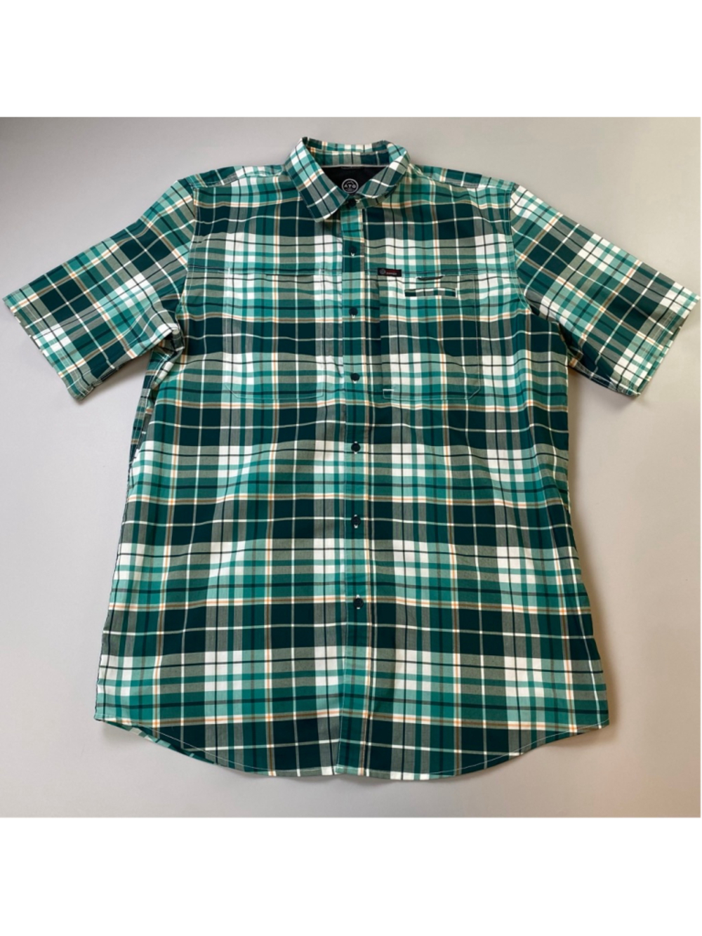 Wrangler Angler Shirt Large TALL Green Plaid Button Up Fishing All Terrain Gear